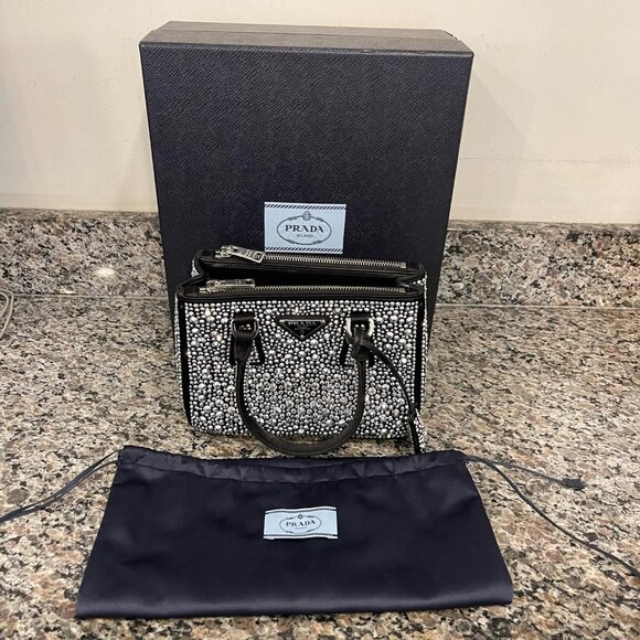 Prada Satin Crystal Mini Galleria Double Zip Tote Metal in Box SPB-JB 334867 - Picture 1 of 12
